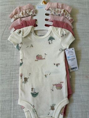 Carter's Cream & Blush Baby Girls 5-Pack Short Sleeve Bodysuits NWT